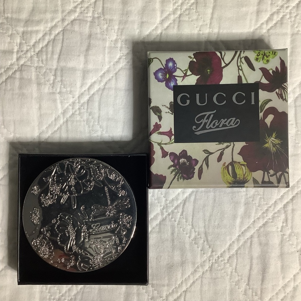 NEW in Box Gucci Flora Silver Compact Duo Mirror